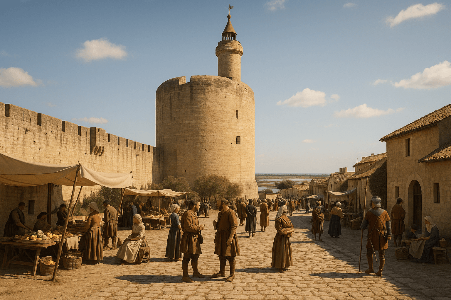 La Tour de Constance d’Aigues-Mortes, imposante tour circulaire dominant les remparts et la plaine camarguaise