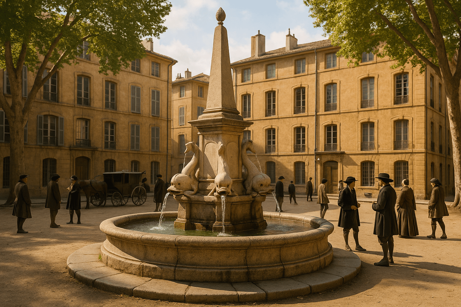 La Fontaine des Quatre-Dauphins avec ses dauphins sculptés dans le quartier Mazarin