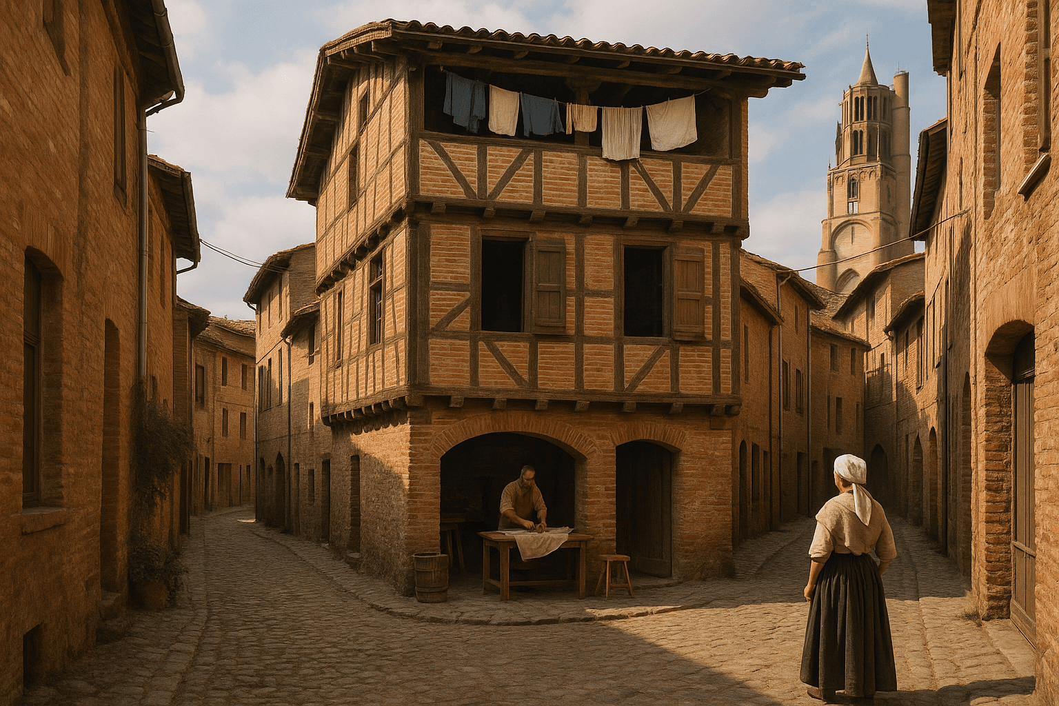 Façade à pans de bois et brique de la Maison du Vieil Alby.