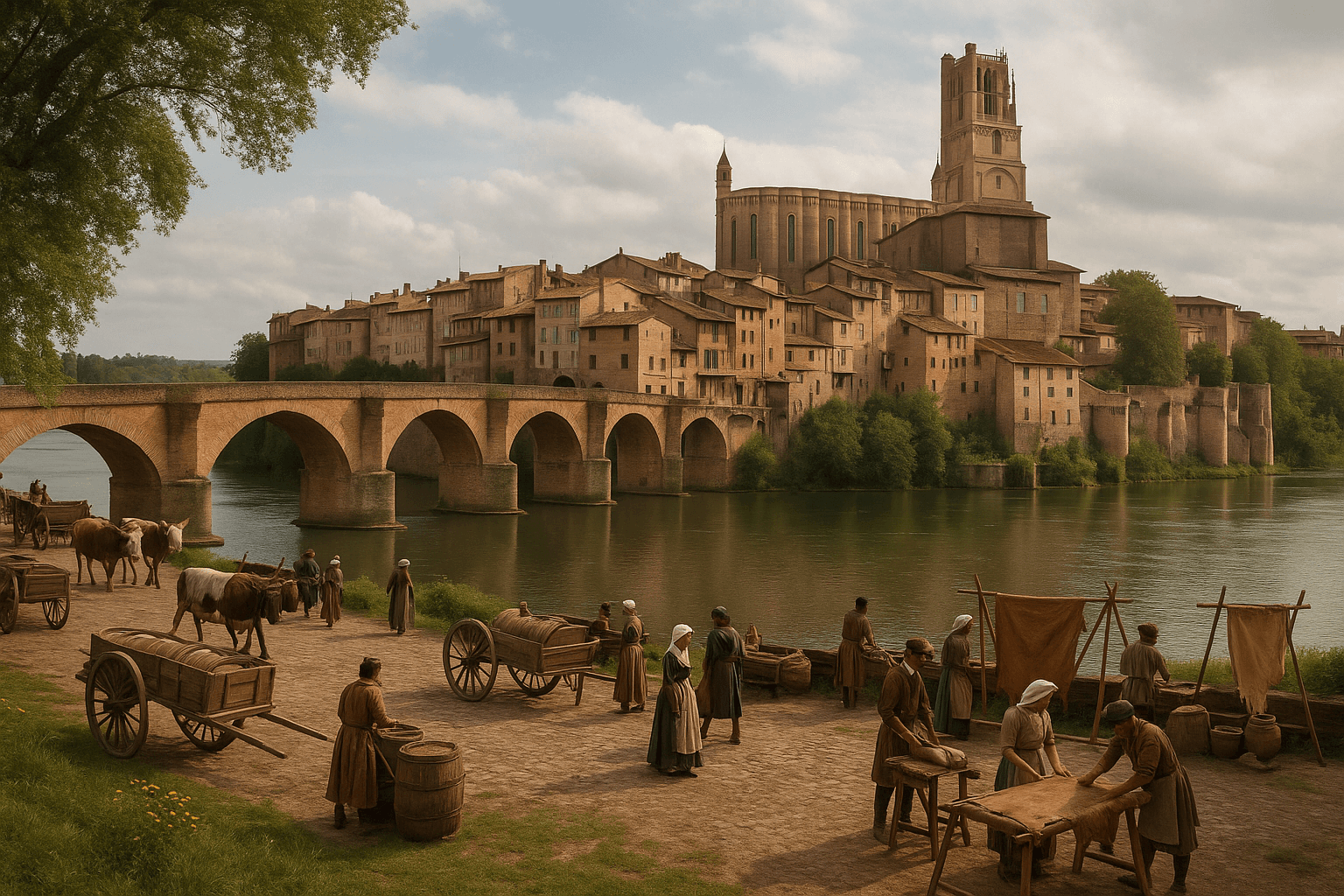 Vue sur le Pont-Vieux d’Albi et le Tarn depuis le belvédère.