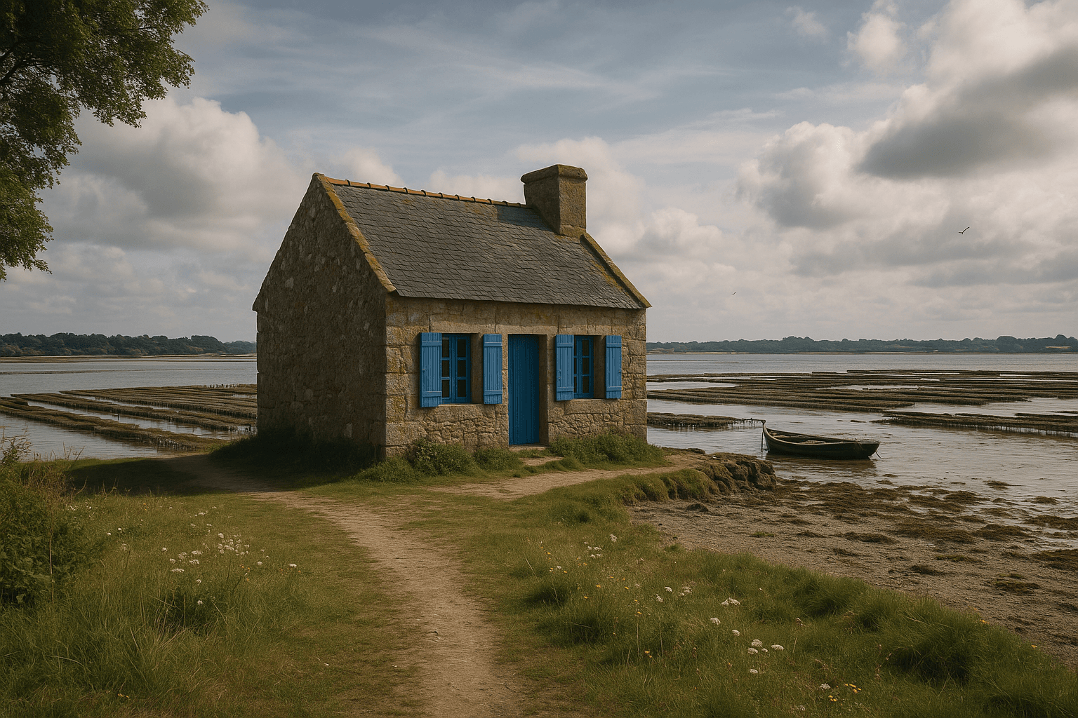 La maison de Nichtarguér sur son îlot dans la ria d’Étel