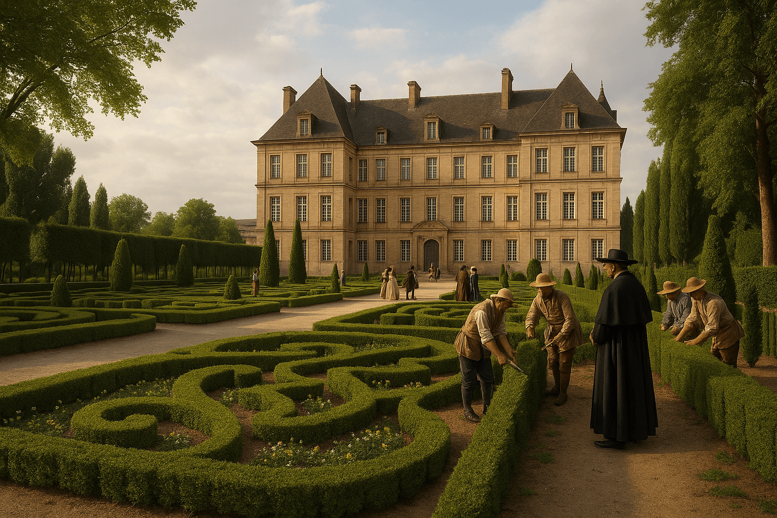 Parterres géométriques du Jardin de l'Évêché à Castres, alignés face au palais épiscopal