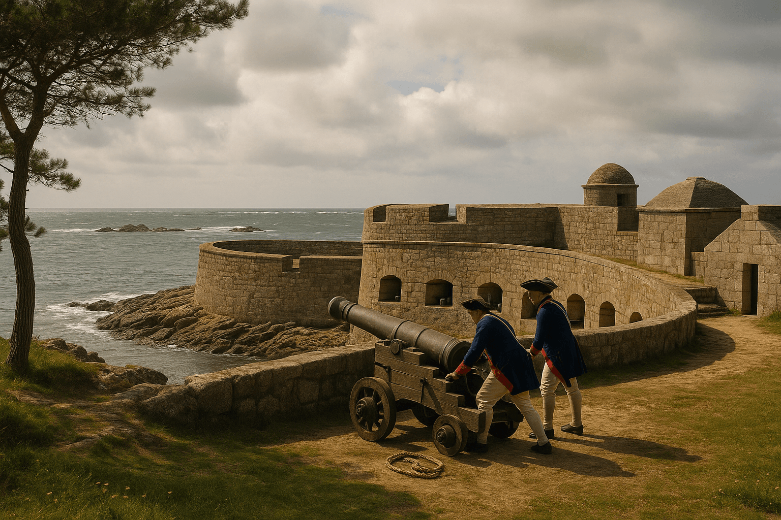 Le Fort du Cabellou sur son éperon rocheux face à la mer.