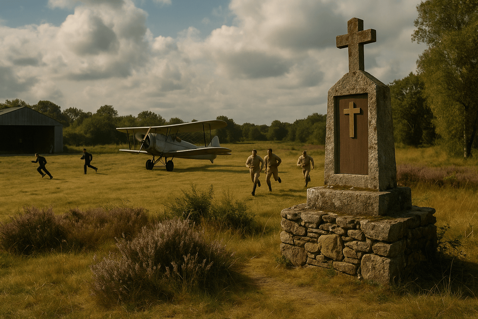 L’ancien camp d’aviation de Point-Clos à Concoret, étendue herbeuse dans le paysage rural