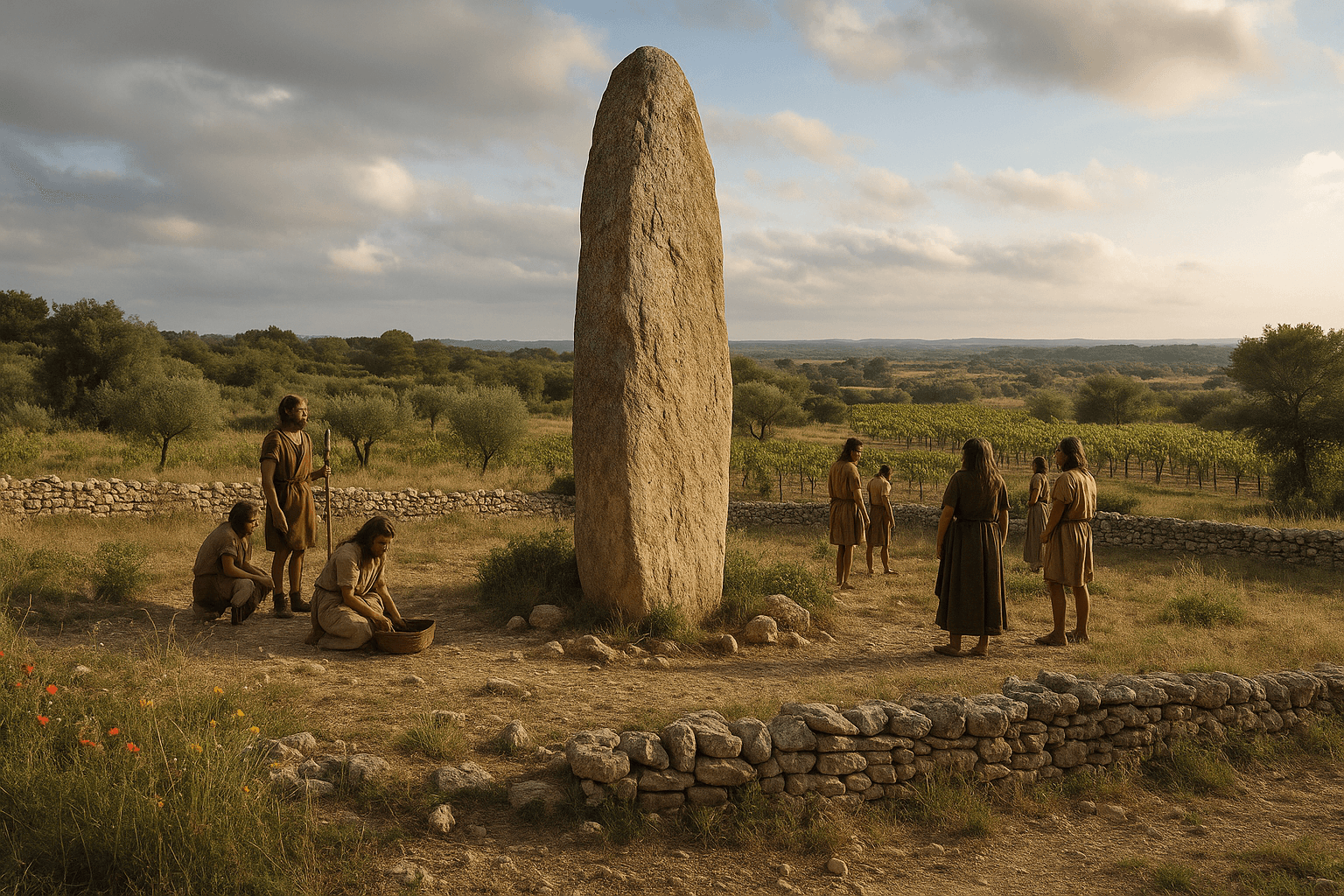 Menhir de la Pierre Plantée à Congénies, bloc de pierre dressé dans la campagne
