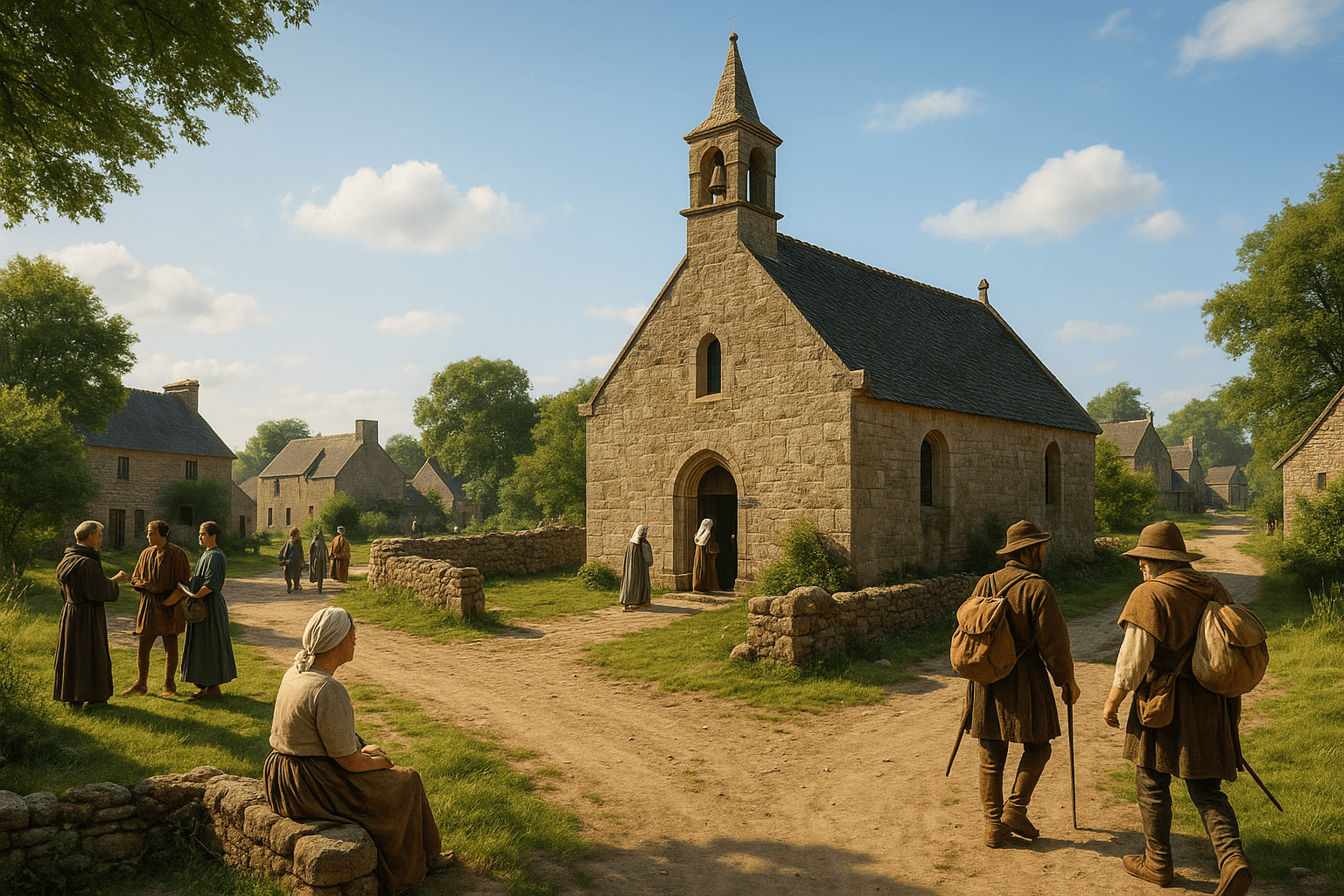 Chapelle Saint-Christophe à Elven, petit édifice religieux en pierre dans la campagne