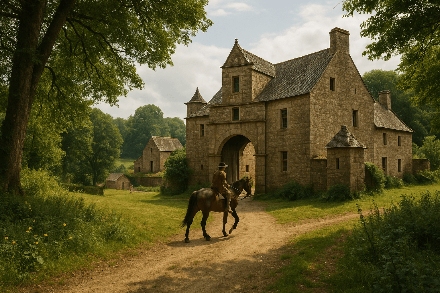 Le manoir du Cleuyou à Ergué-Gabéric, façade en pierre dans un cadre bocager