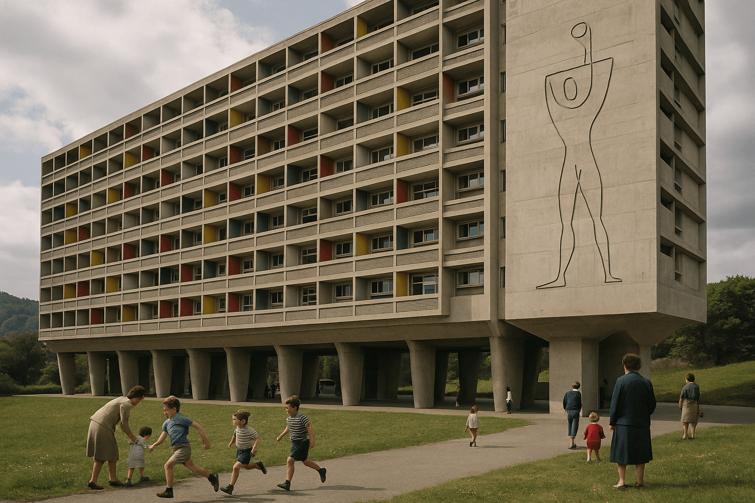 L’Unité d’habitation de Firminy‑Vert, long immeuble moderniste aux façades rythmées par des loggias
