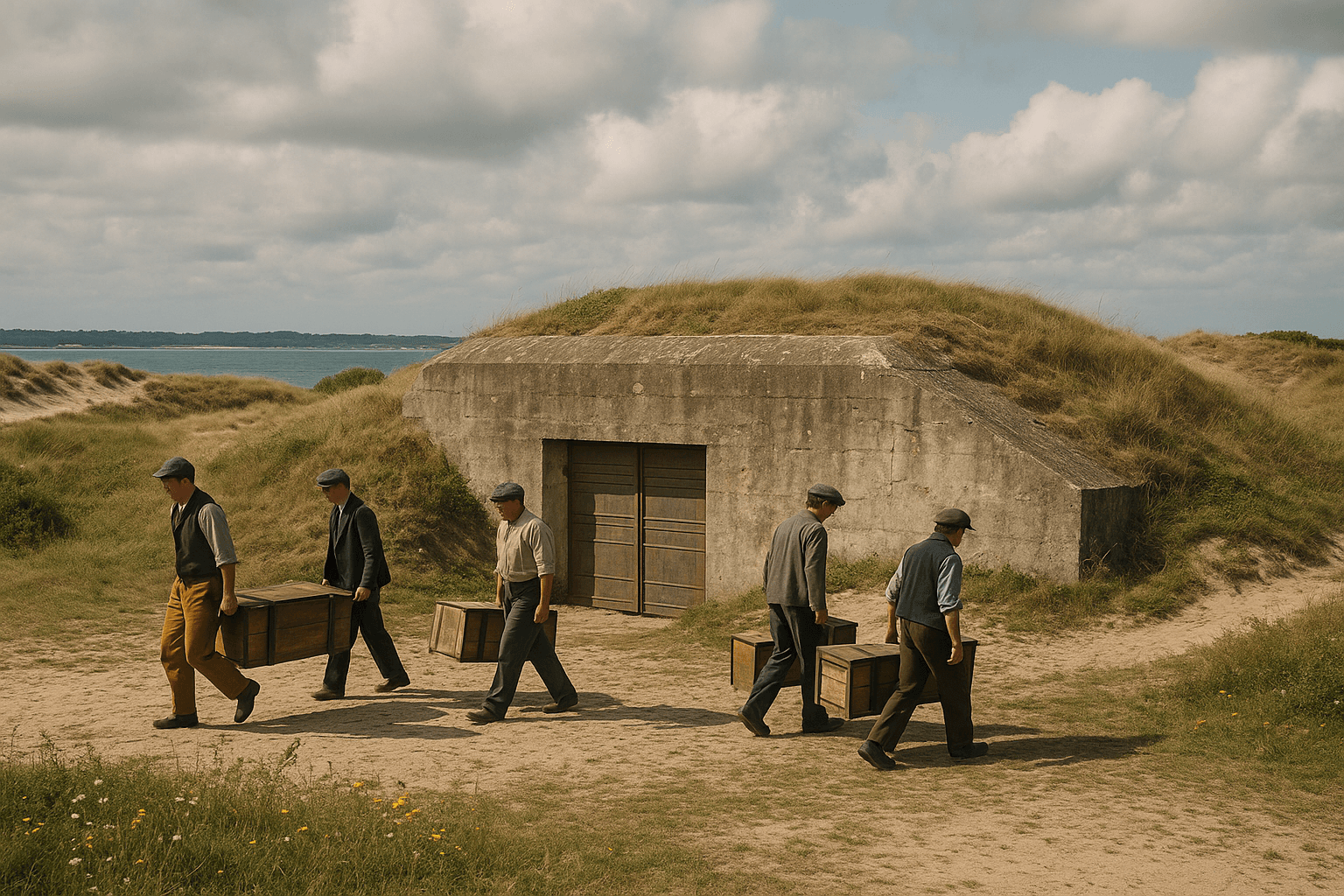 La soute à munitions de Gâvres, petit bâtiment en béton lié aux anciennes défenses côtières