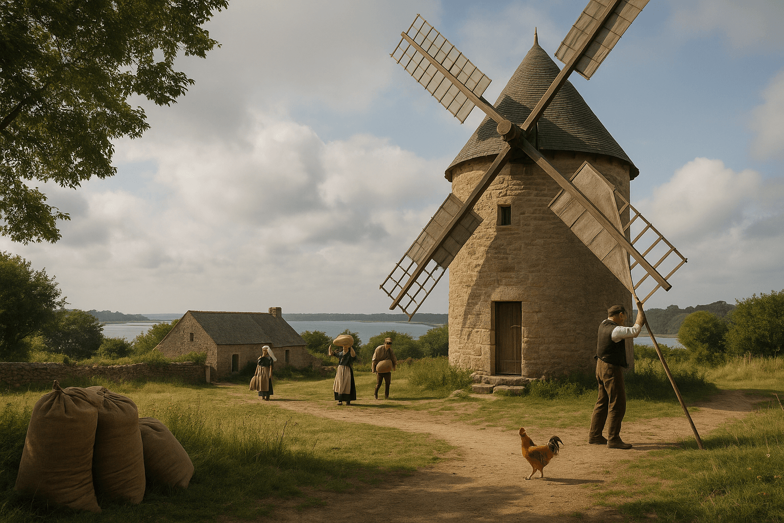 Le vieux moulin à vent, tour en pierre sur l’Île-aux-Moines