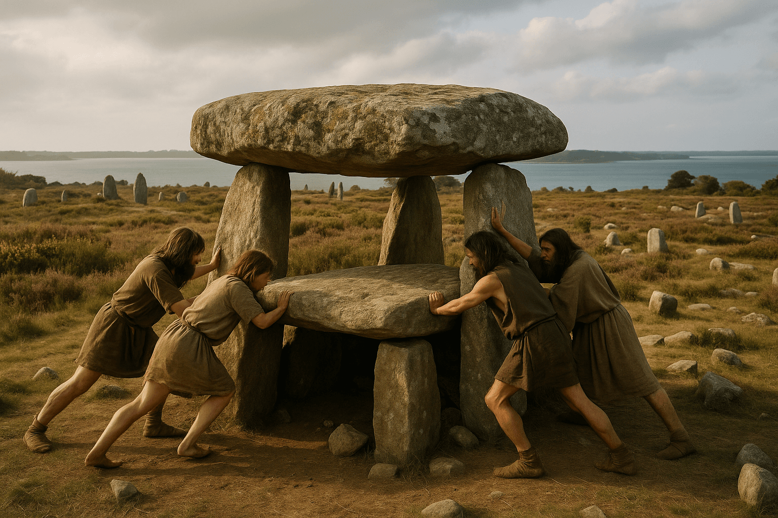 Le dolmen de Pen Liouse sur l’Île-d’Arz, dalles de pierre mégalithiques