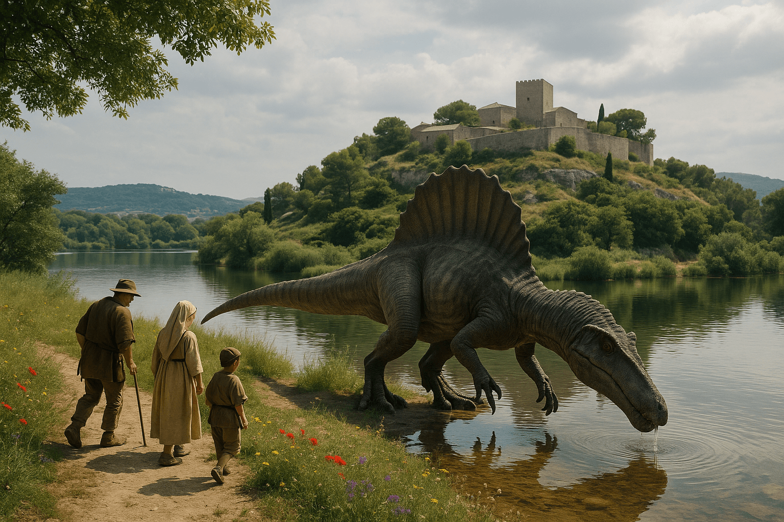 Silhouettes de dinosaures installées en plein air à Dinosaur’Istres le long d’un sentier