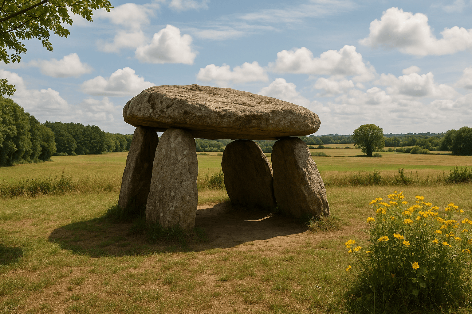 Le Dolmen des 3 pierres à Kervignac, blocs de pierre mégalithiques dans la campagne