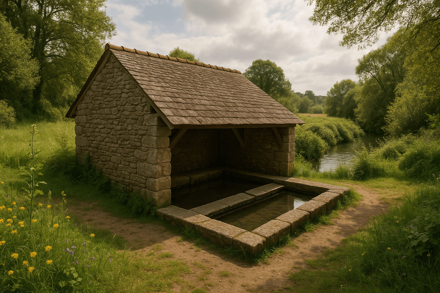 Le lavoir de Saint-Sterlin à Kervignac, bassin de lavage traditionnel en pierre