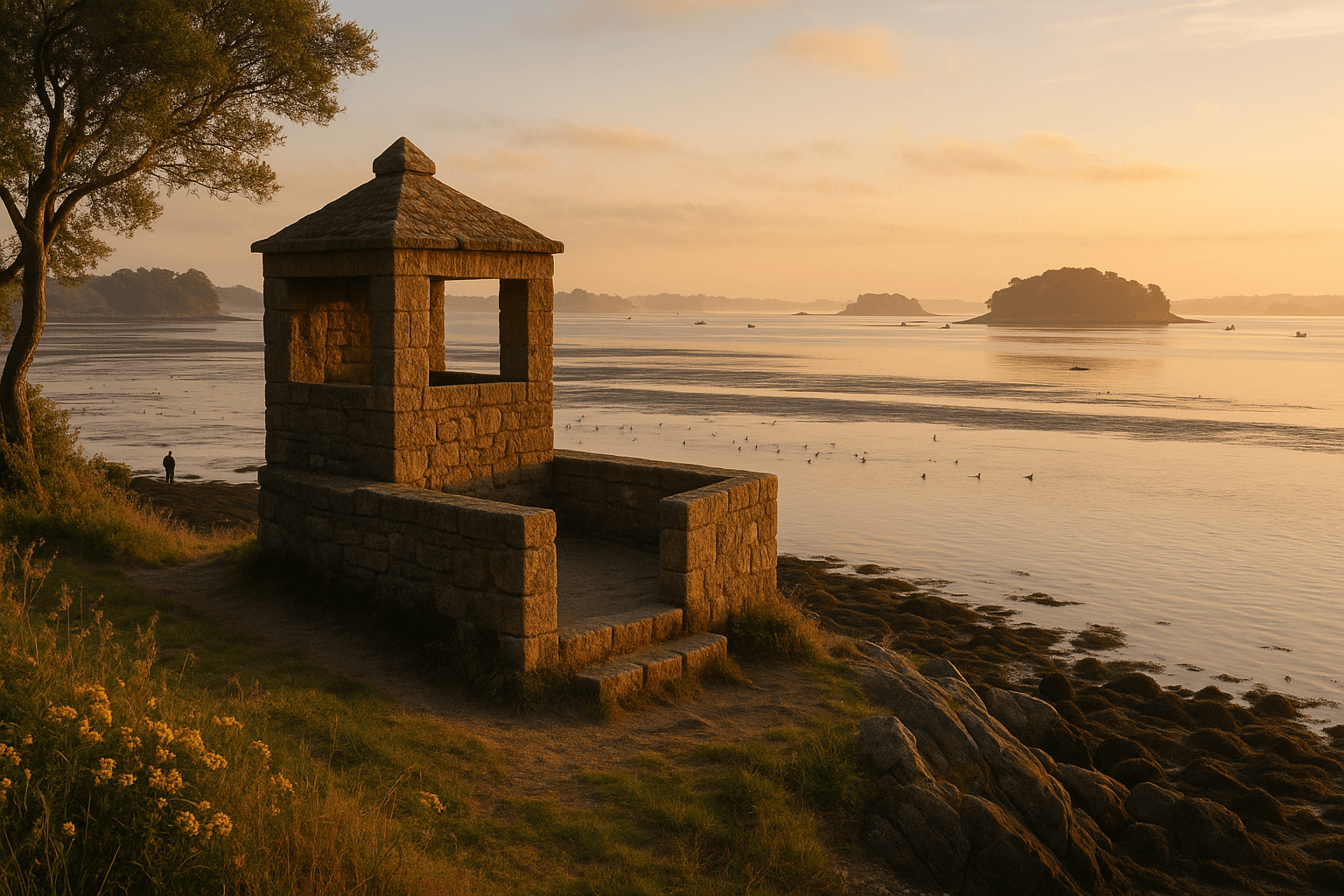 L'observatoire de Larmor-Baden avec vue dégagée sur le golfe du Morbihan