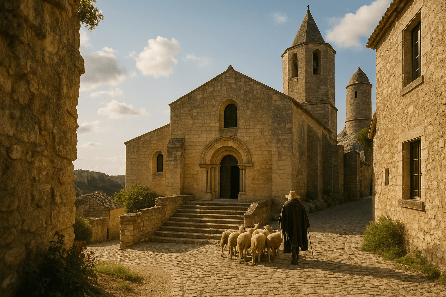 L’église Saint-Vincent aux Baux-de-Provence, bâtie en pierre blonde au cœur du village perché.