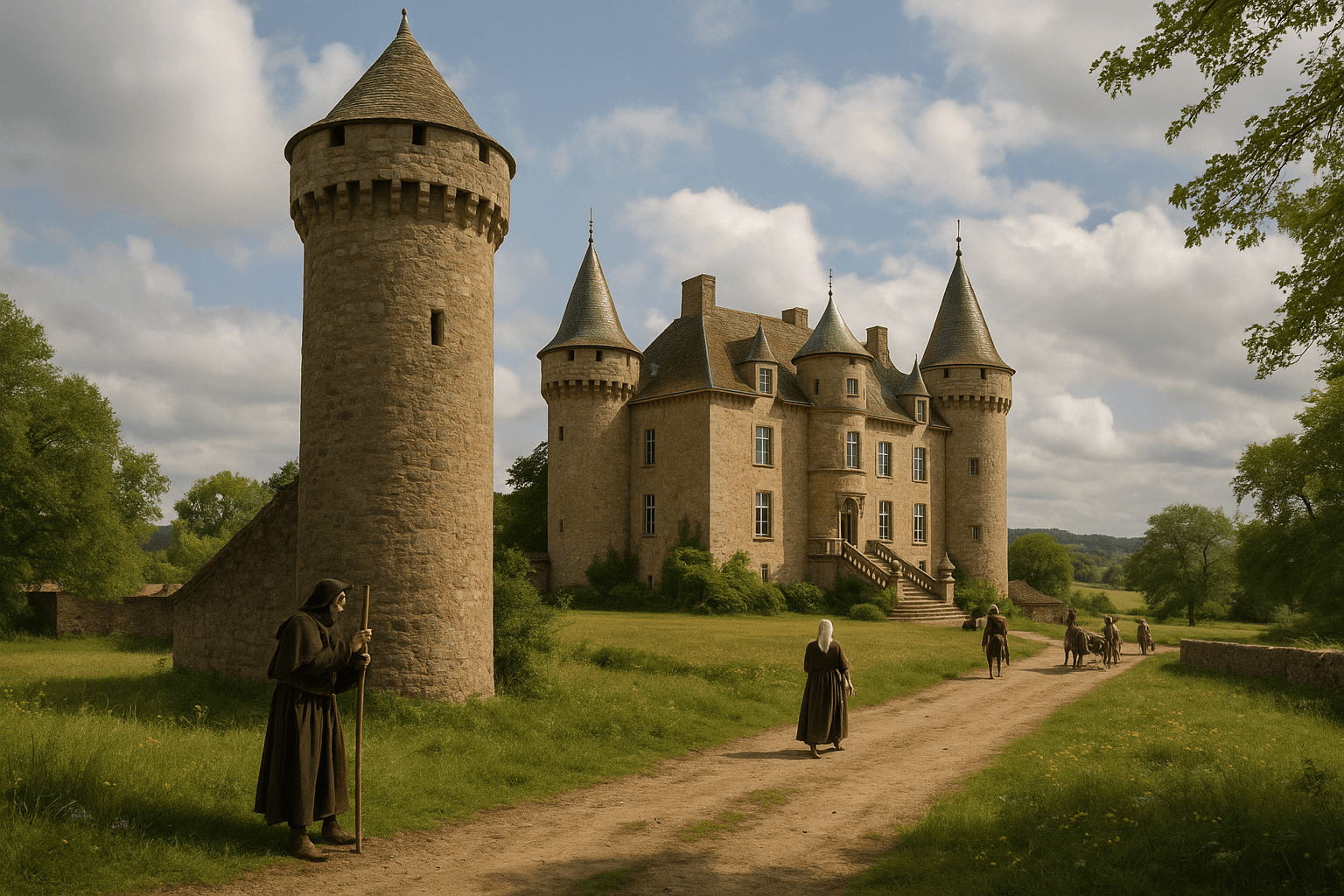 Le château de Valinches dans la campagne du Forez, près de Marols