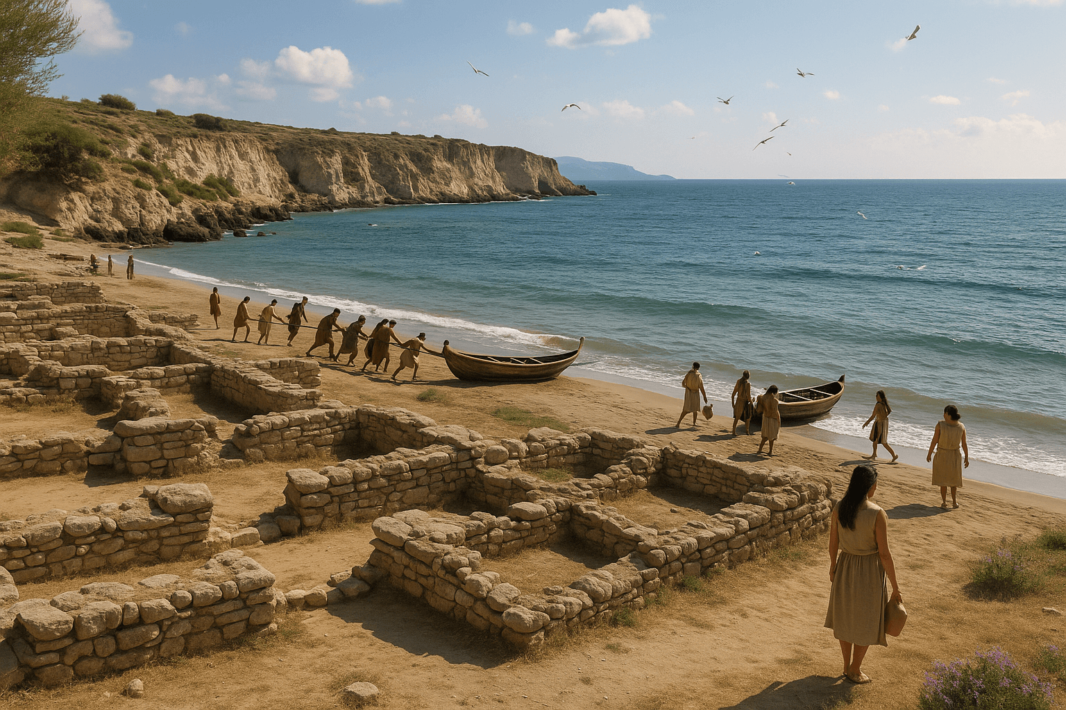 Vestiges de Phylakopi, site préhistorique en bord de mer sur la côte nord-est de Milos