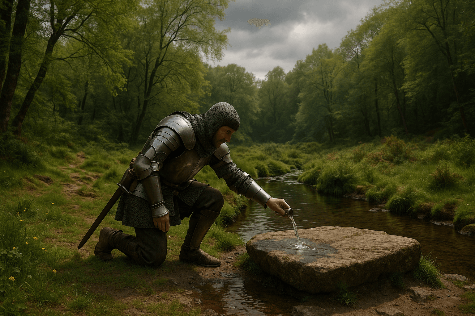 La Fontaine de Barenton dans la forêt de Paimpont, source entourée de pierres et de mousse