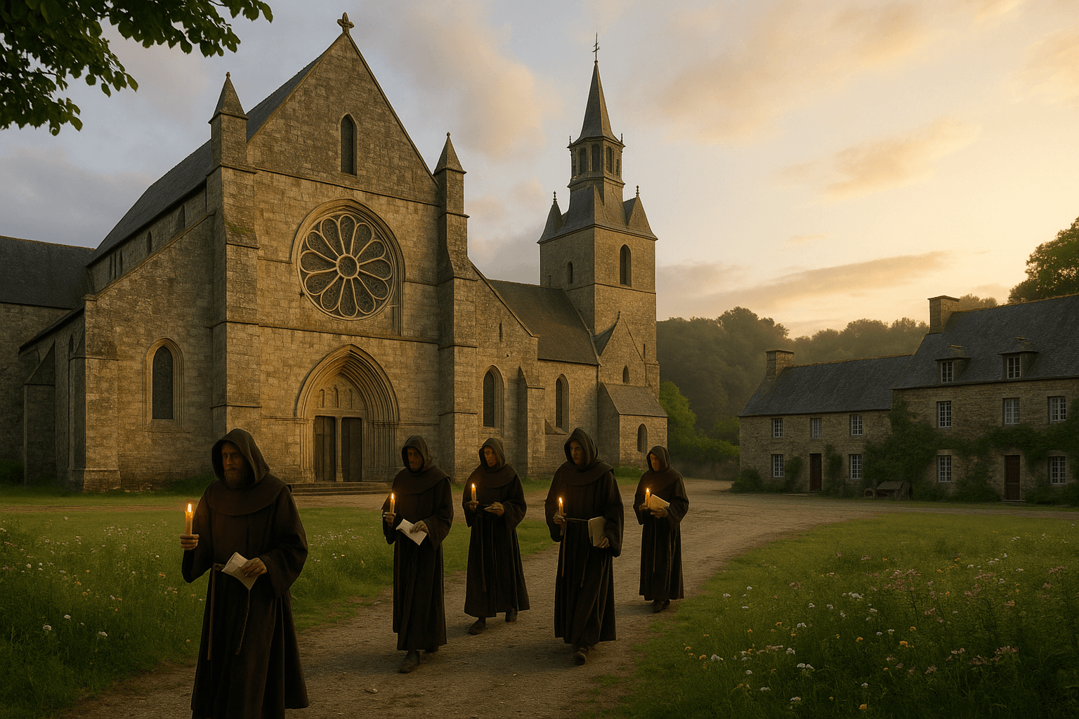 L’Abbaye de Paimpont bordant l’étang, ensemble monastique au cœur du bourg