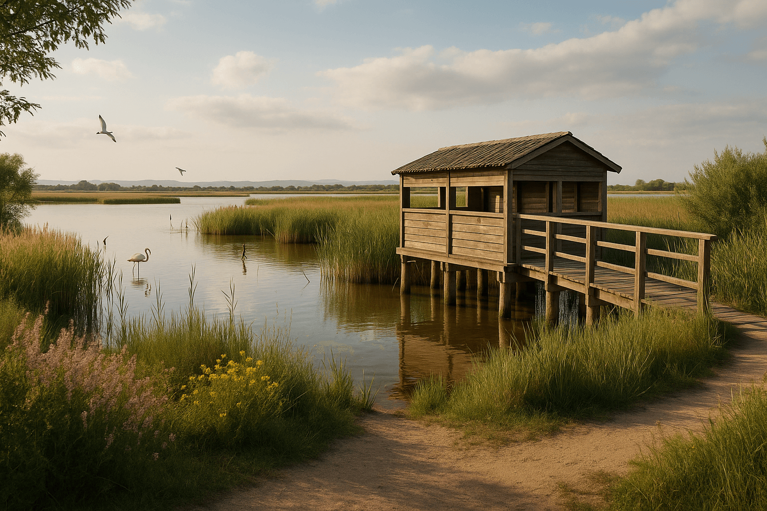 L’observatoire ornithologique de Palavas-les-Flots, avec vue sur les étangs et les oiseaux des lagunes