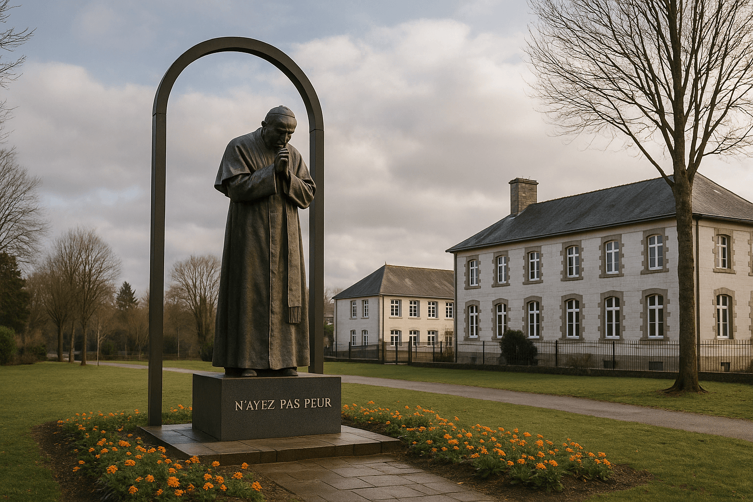 La statue monumentale de Jean-Paul II à Ploërmel, posée sur un socle