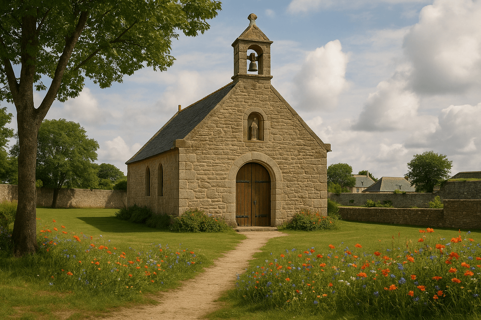 La chapelle Saint-Pierre de Port-Louis, vue extérieure sobre dans un environnement paisible