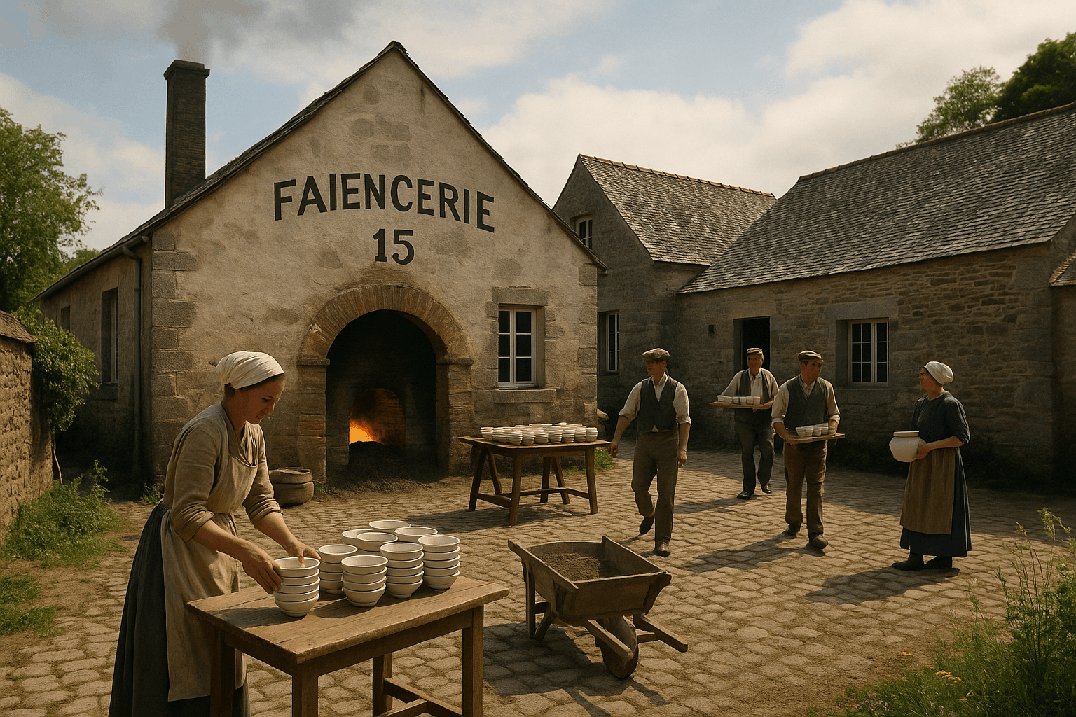 Faïencerie HB‑Henriot à Quimper, pièces de faïence aux décors peints à la main