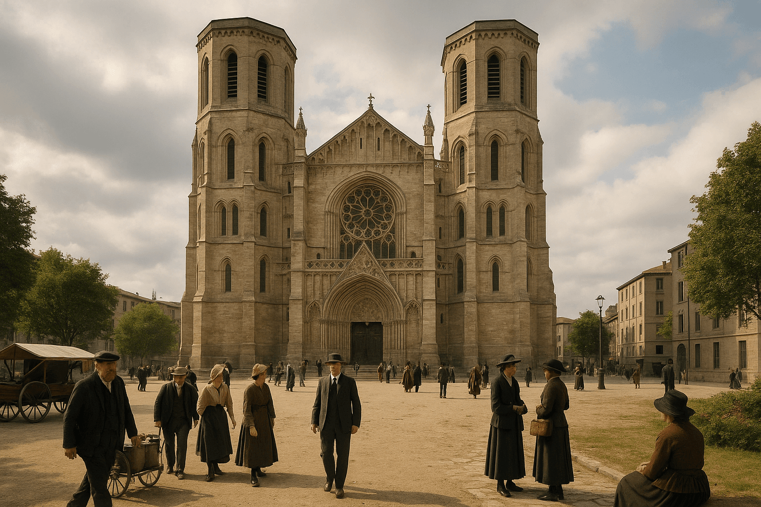 Façade néogothique de la cathédrale Saint‑Charles‑Borromée à Saint‑Étienne