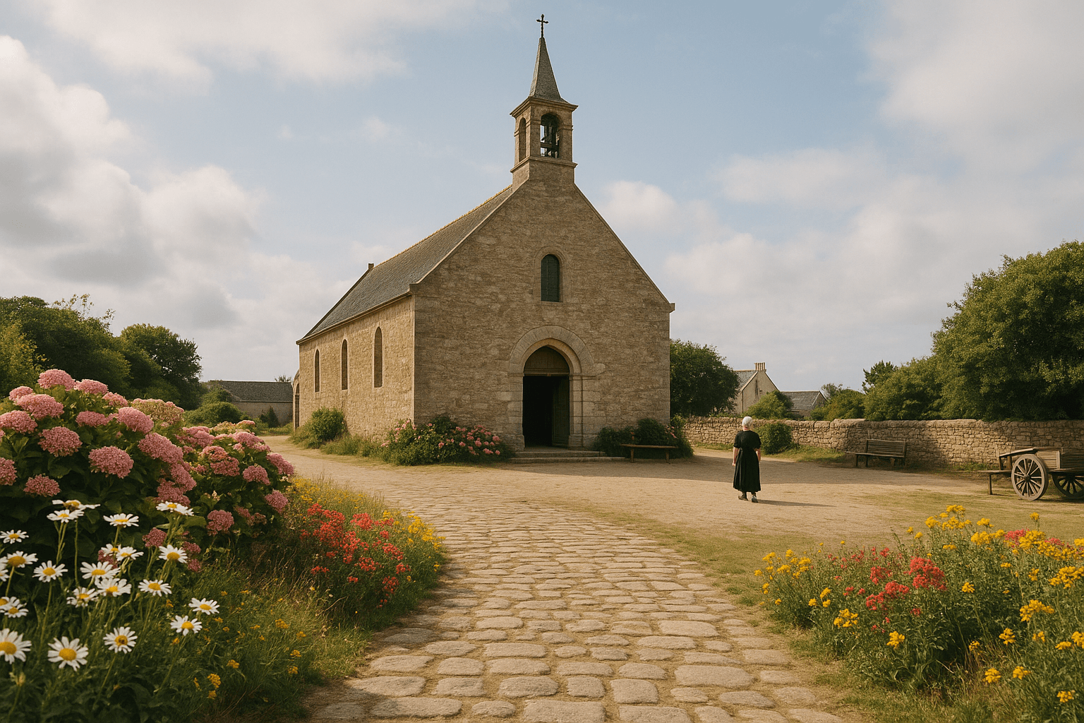 Église Saint-Pierre au centre de Saint-Pierre-Quiberon, façade du lieu de culte au cœur du bourg