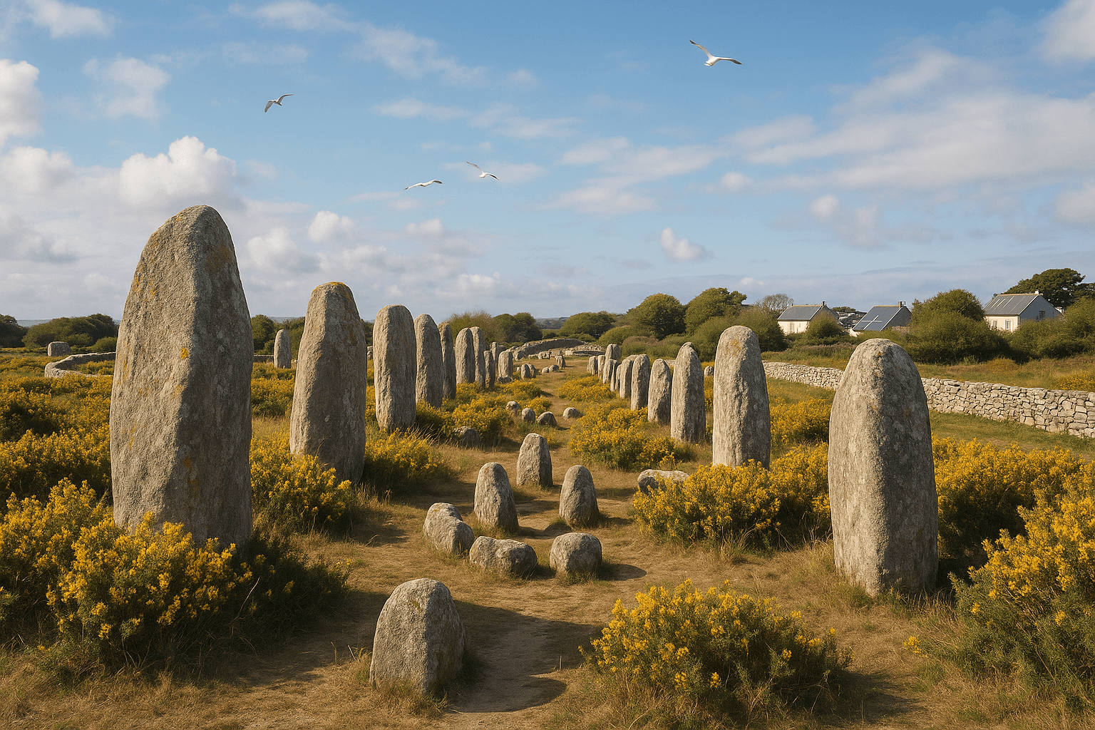 Alignements de Kerbourgnec, rangées de menhirs dressés au cœur de Saint-Pierre-Quiberon