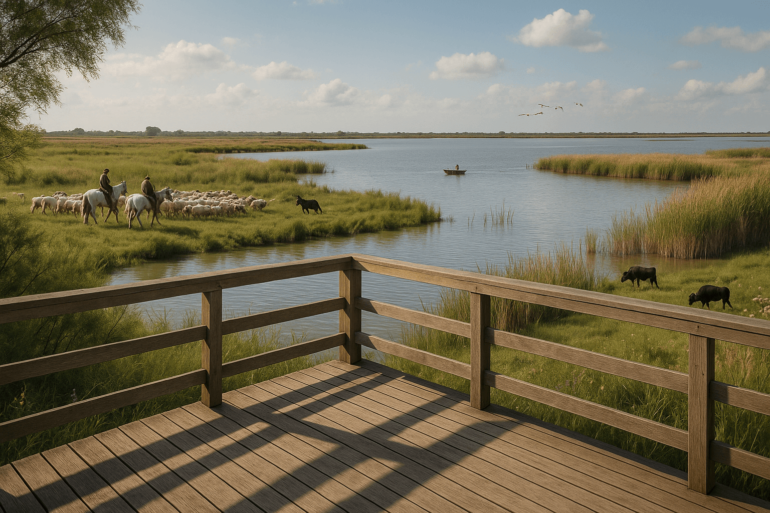 L’Observatoire du Mas Neuf avec vue sur les étangs et la faune de Camargue
