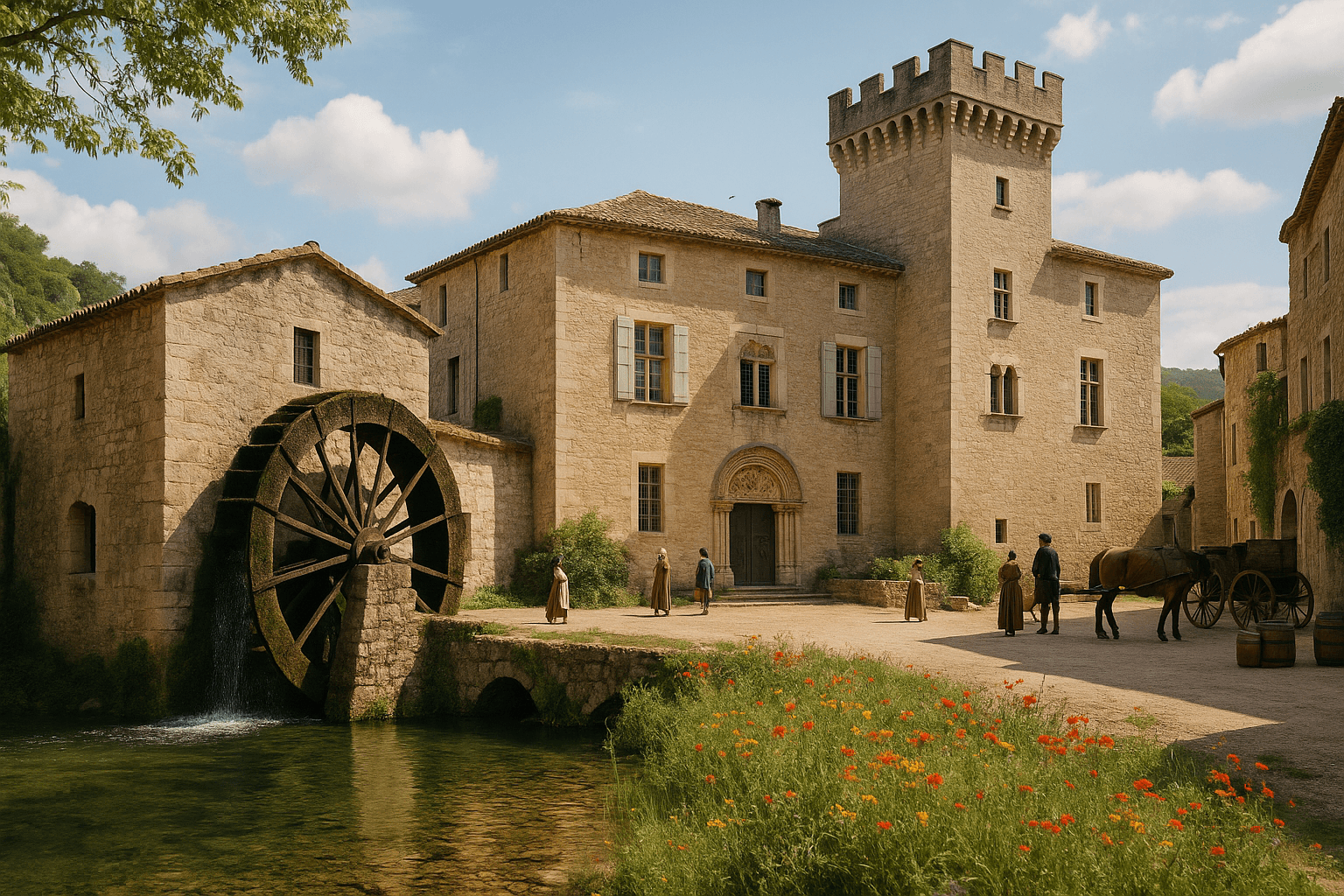Le château de Levesque à Sauve, corps de bâtiment en pierre dans un cadre rural.