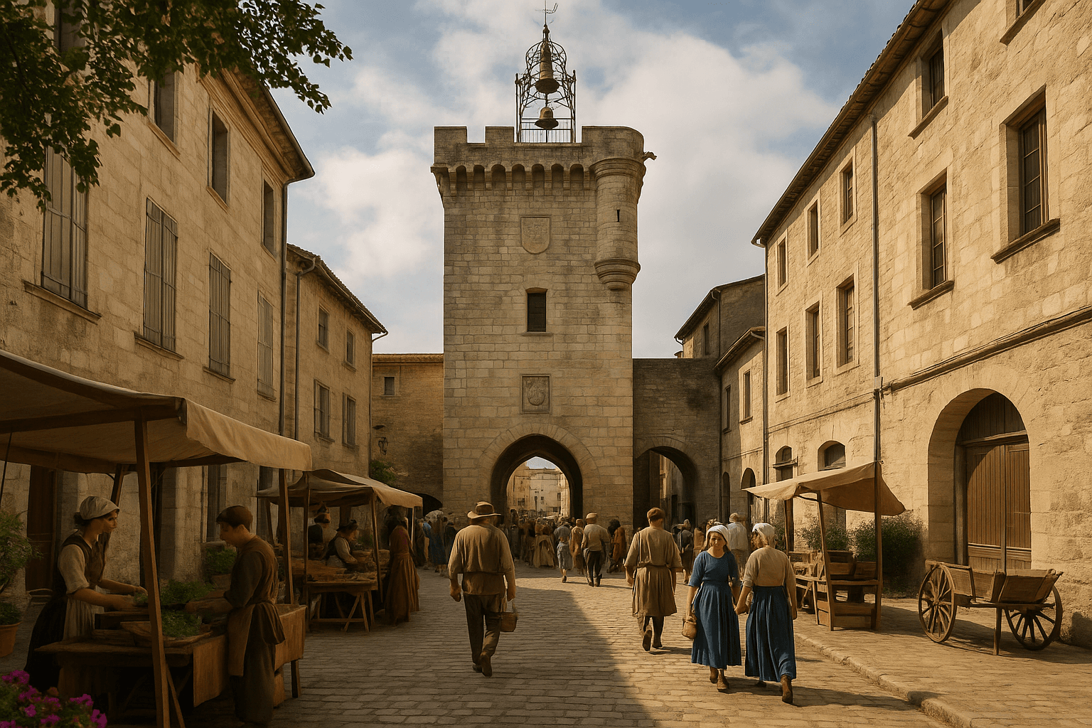 Le beffroi de Sommières dominant les ruelles du centre ancien