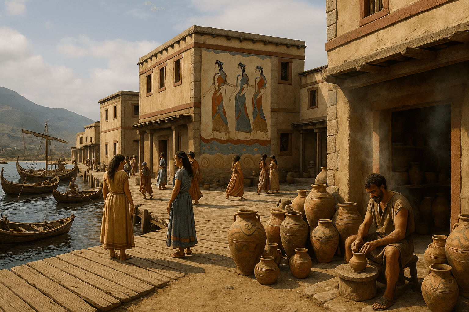 Vitrines de céramiques et objets préhistoriques au Μουσείο Προϊστορικής Θήρας, au cœur de Fira