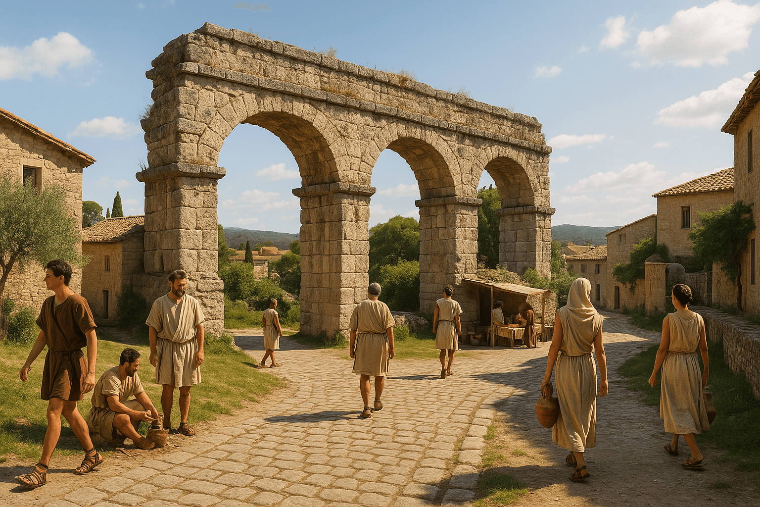 Vestiges de l’aqueduc romain de Nîmes à Uzès, maçonnerie antique au bord du chemin