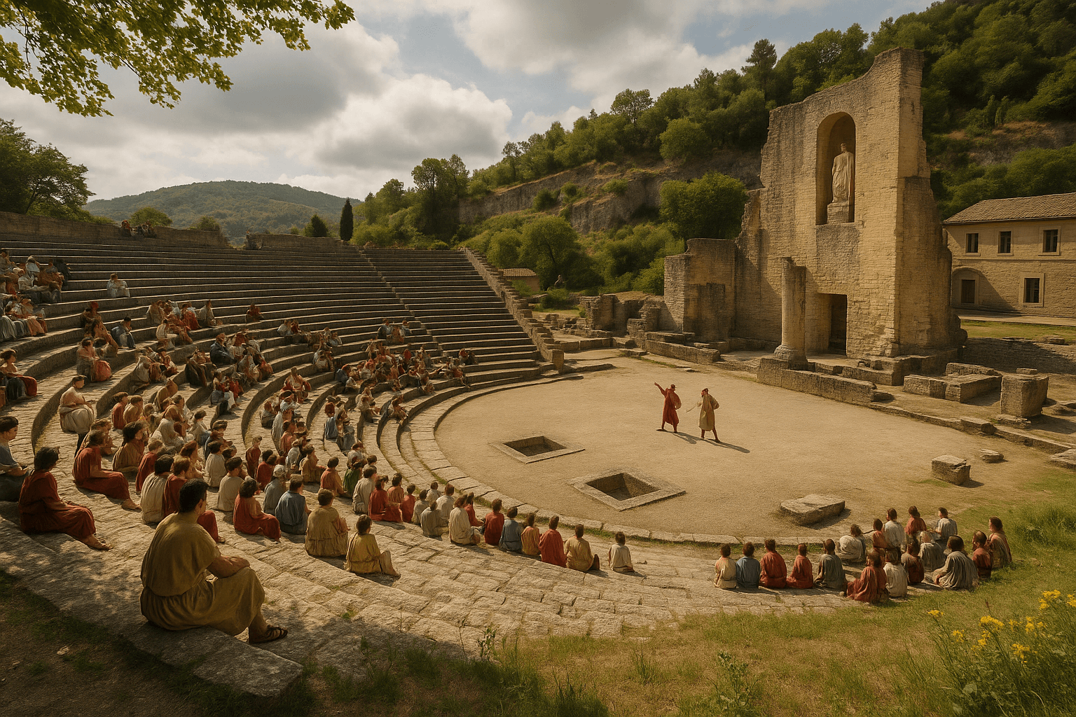 Le Théâtre Antique de Vaison-la-Romaine adossé à la colline, avec ses gradins en pierre