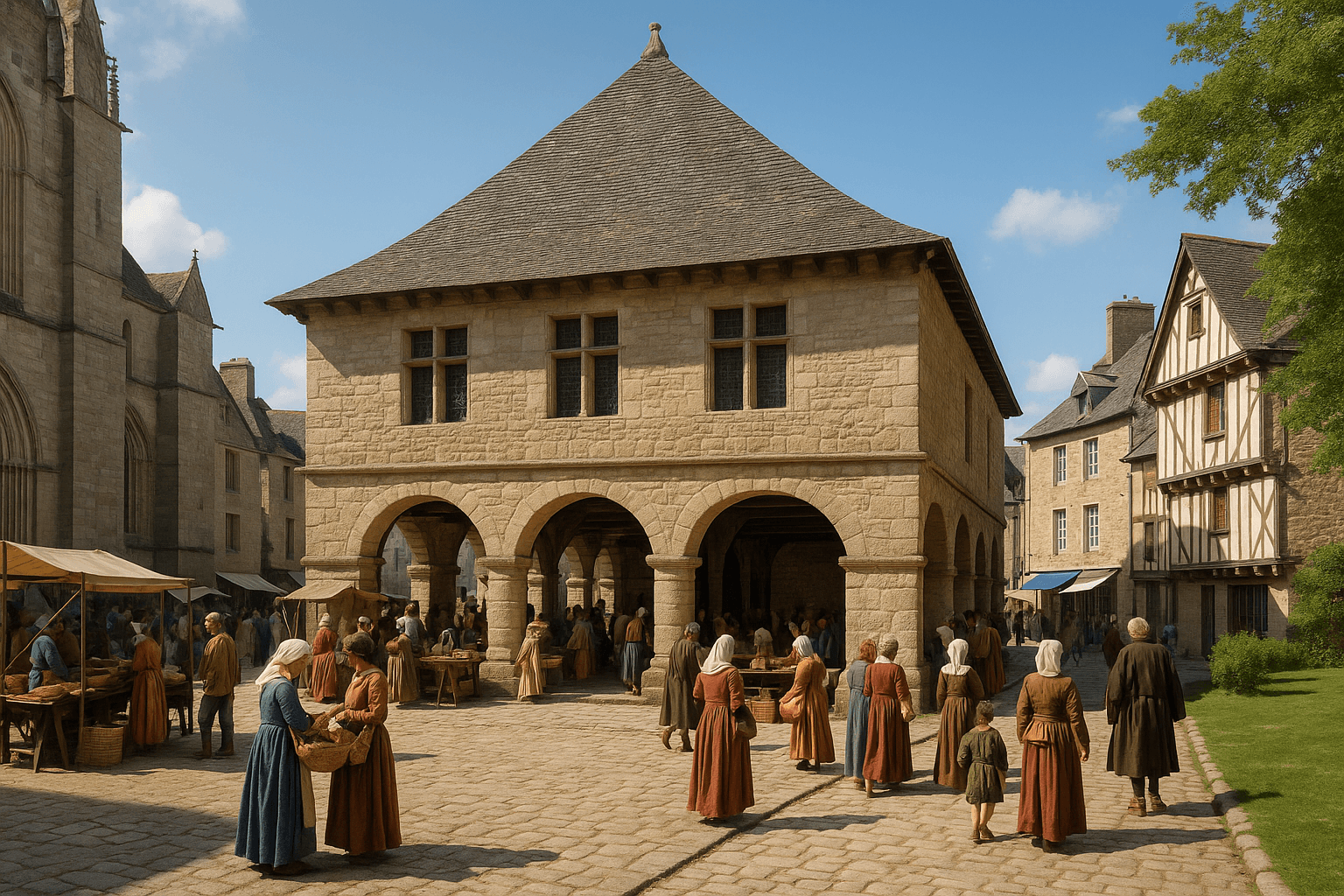 Façade à arcades médiévales de La Cohue, ancien marché devenu musée des beaux-arts de Vannes