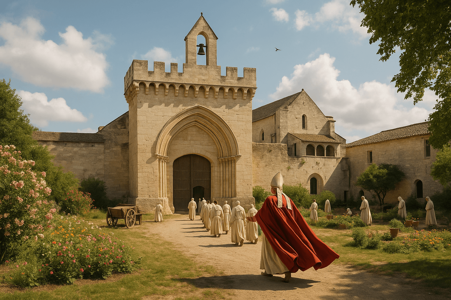 Cloître de la Chartreuse Notre-Dame-du-Val-de-Bénédiction, arcades en pierre autour d’un jardin central